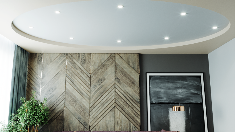 Круглый двухуровневый потолок для гостиной Круглый двухуровневый потолок для гостиной